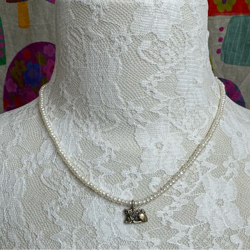 Pearl Necklace With Winged Lion Pendant. Made in Italy. From the Vatican Shop.